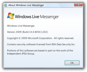 Windows Live Messenger 2009 RC: About Window