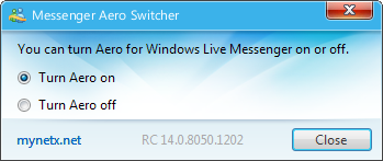 Messenger Aero Switcher: Turn Aero on or off just for Messenger