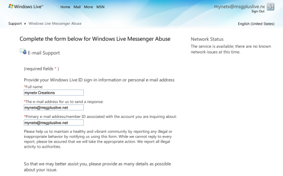 Windows Live Support Center