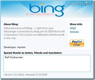 Bing - About window