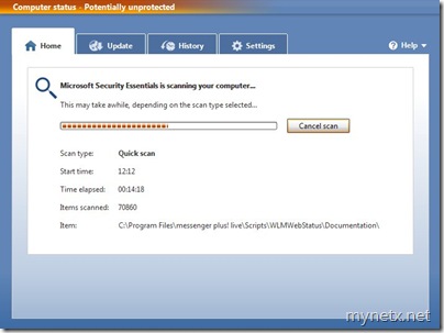 Microsoft Security Essentials: Quick scan