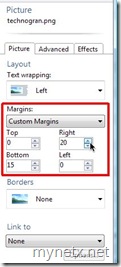 Image margin settings in Windows Live Writer 2009