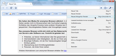 Google Chrome Inkognito-Fenster